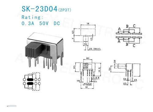 Interruptor De Palanca Sk-23d04 (2p3t) Pack De 10 Unidades