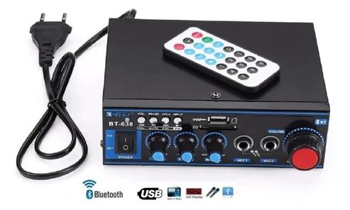 Amplificador Estéreo mini 2 Canales Bluetooth Usb Sd Mp3 Karaoke Teli BT- 638