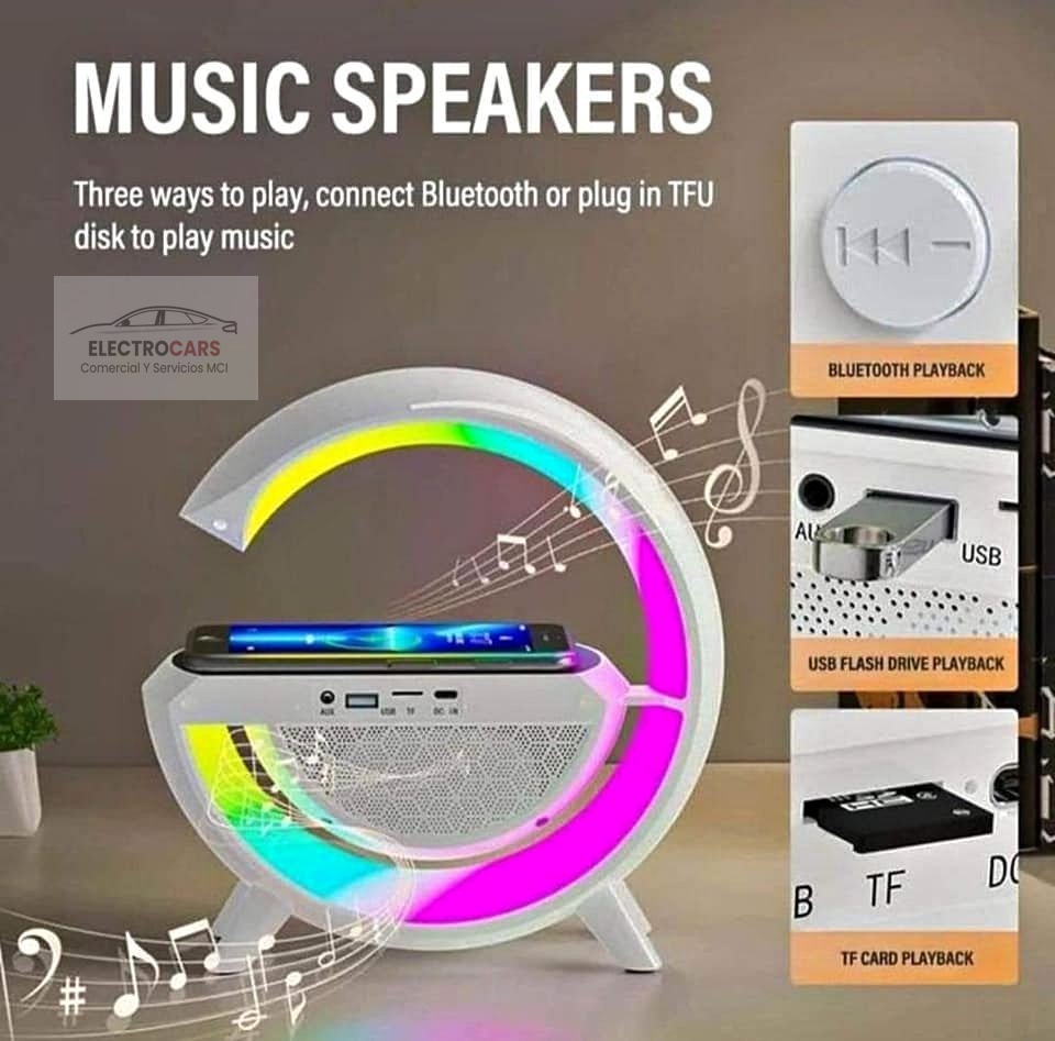 Lampara Parlante Inteligente Bluetooth Cargador Celular Inalámbrico RGB