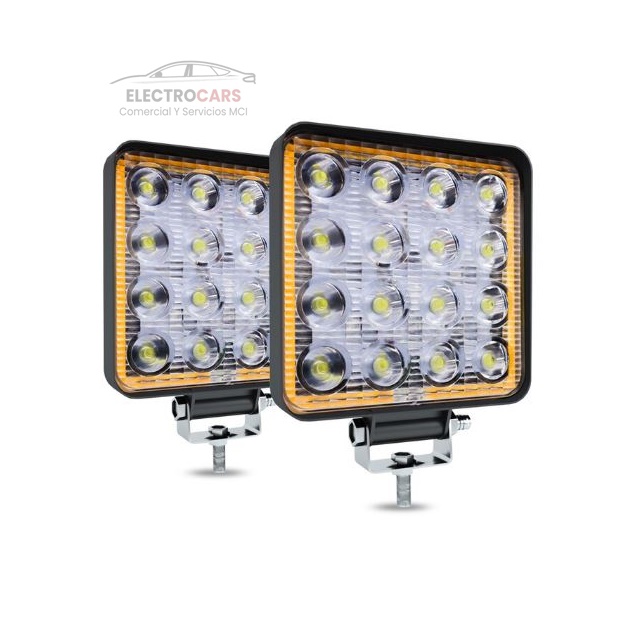 Foco Neblinero Cuadrado 16 LED + Aro Ambar x2