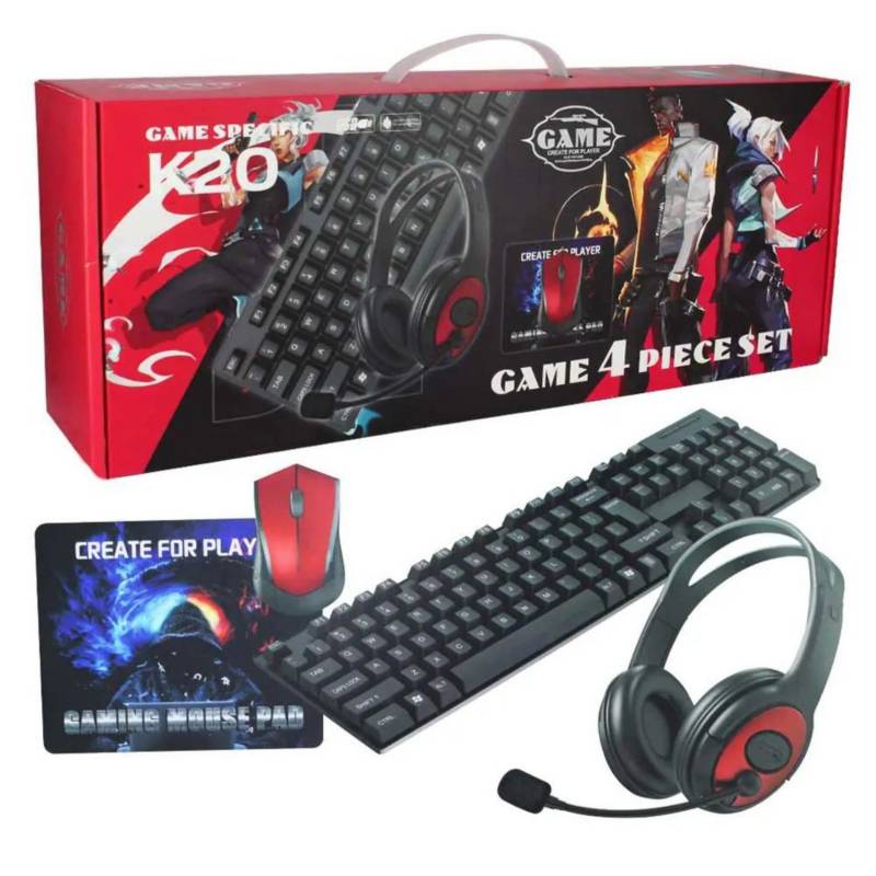 Kit 4 Teclado Gamer + Mouse + Mousepad + Audífono USB RGB K20