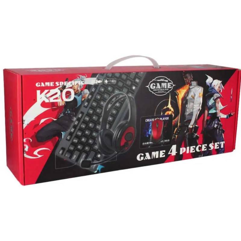 Kit 4 Teclado Gamer + Mouse + Mousepad + Audífono USB RGB K20