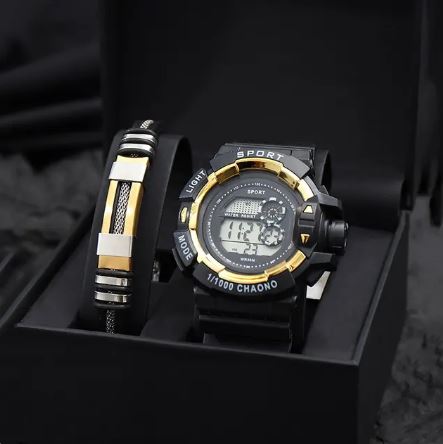 Reloj electrónico + pulsera de acero de titanio para hombre.