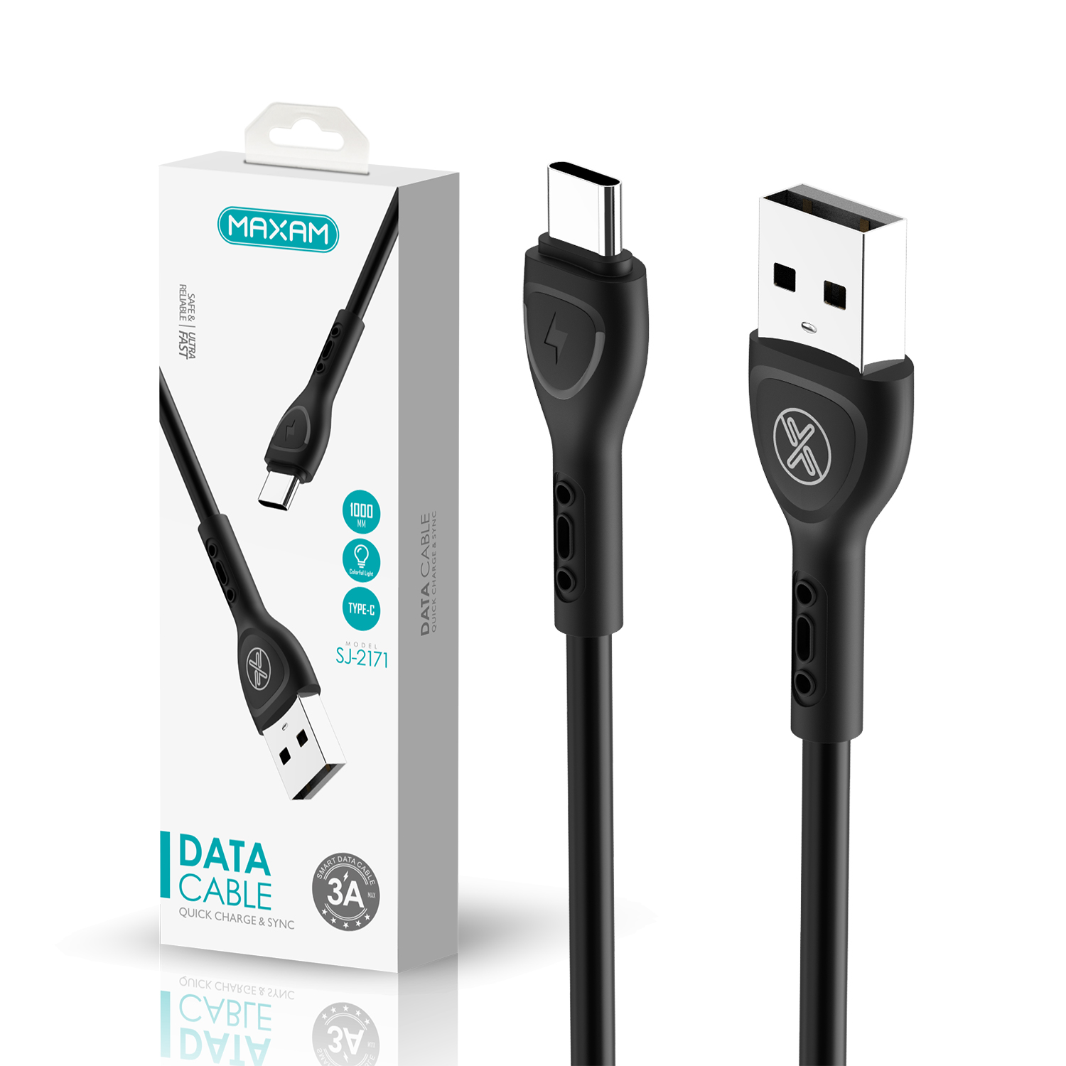 Cable de Carga TIPO C USB color Negro de 3A ,1M.