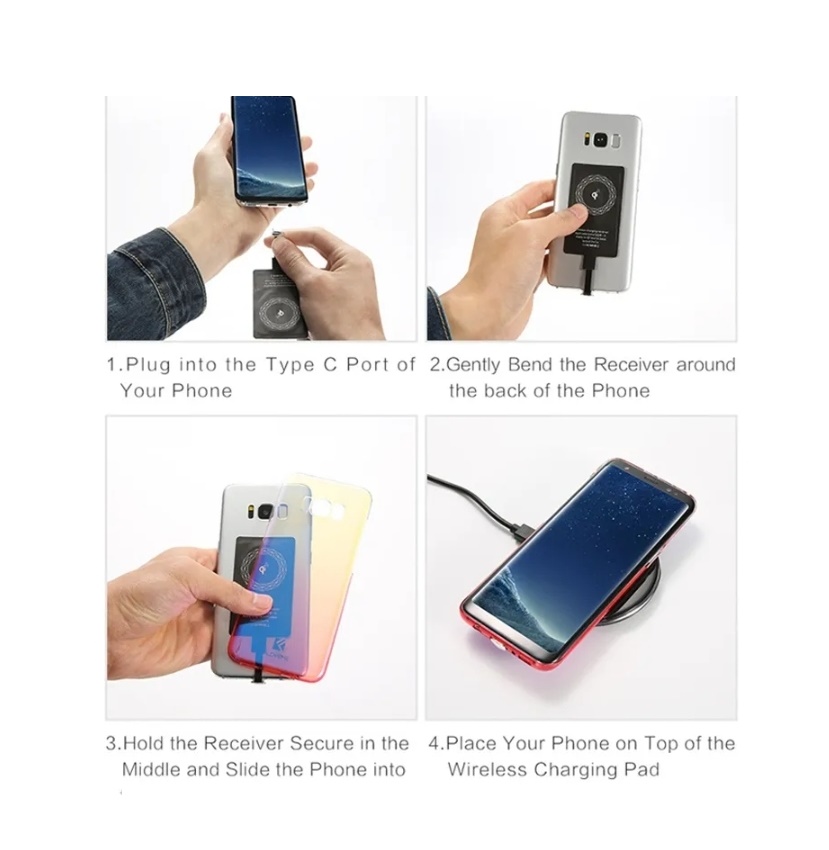 Receptor de carga inalámbrica tipo C, para iPhone 6, 7 Plus, Samsung, Huawei y Xiaomi