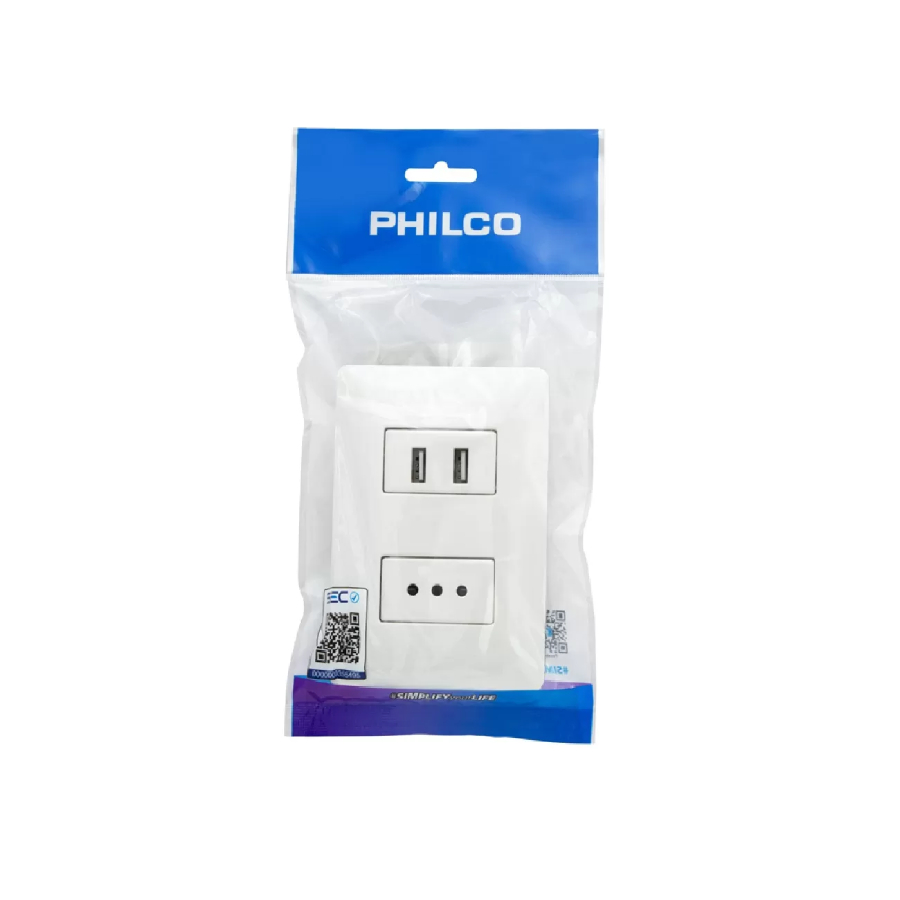 Enchufe Philco Para Muro Simple C/USB 2.1 250v 10a