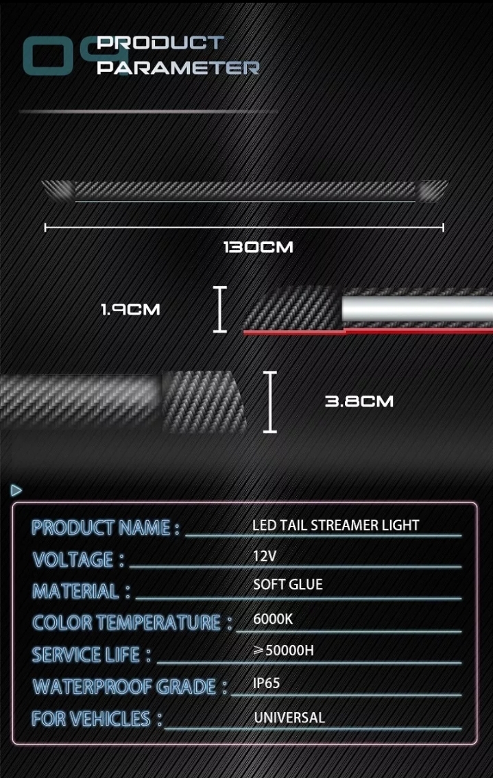 Alerón Lip Maleta tipo fibra de carbono Universal Auto Led 7 Colores varias funciones