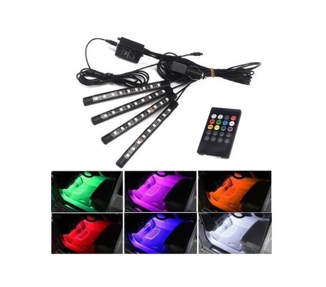 4 tiras Led  interior vehículo conexión cigarrera