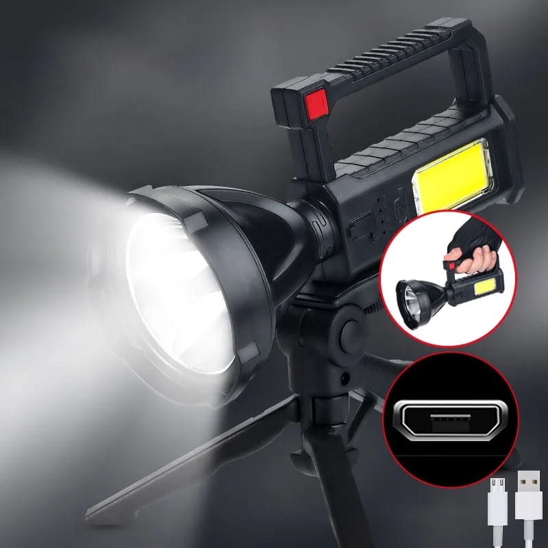 Linterna LED De 1 + 1 COB Modelo 832-Z Con Tripode Y Recargable.