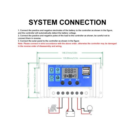 Controlador de Carga Solar 12/24v, 20A