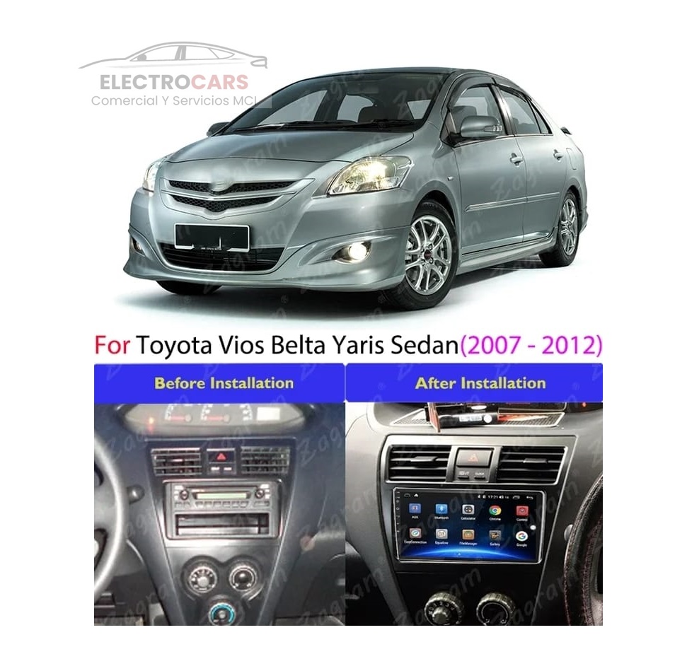 Radio Android 9" con Bisel Para Toyota yaris 2007 al 2012