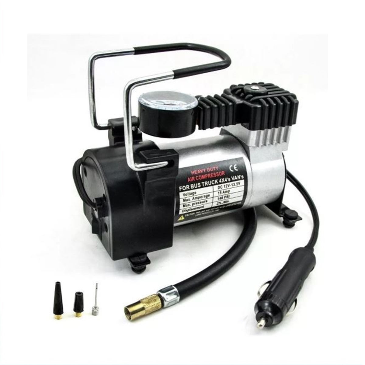 Compresor Aire Metalico Vehiculo 12v Auto Moto Color Plateado