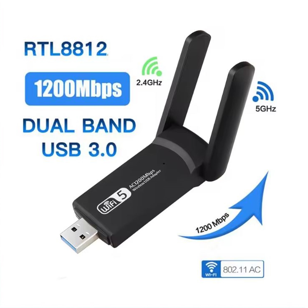 Tarjeta Wifi  USB 3.0  de doble banda 2.4ghz o 5ghz  1200Mbps