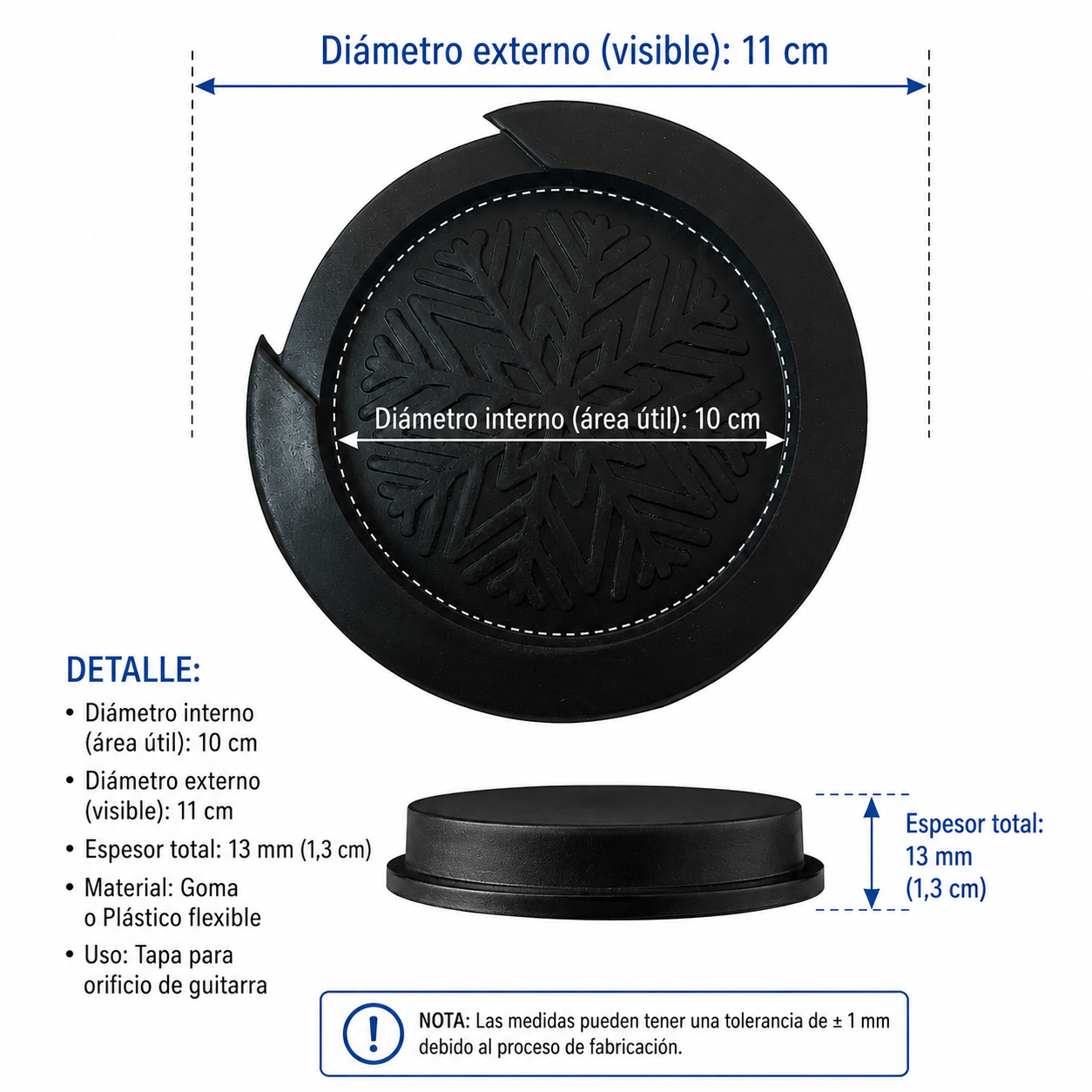 Tapa para Boca de Guitarra Clásica 10 cm Universal de Goma