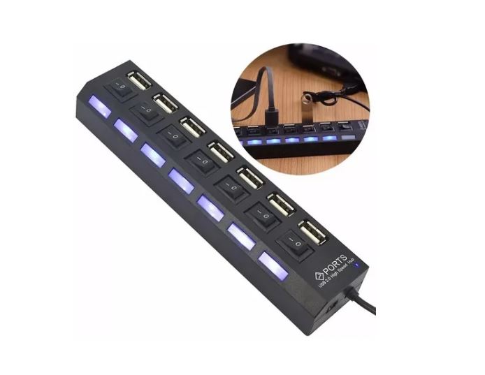 Hub 7 Puertos Multi Usb 2.0 con led Indicador de encendido