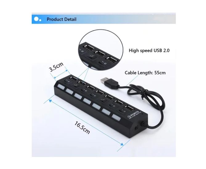 Hub 7 Puertos Multi Usb 2.0 con led Indicador de encendido